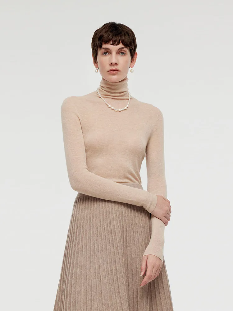 100% Wool Turtleneck Women Knit Top