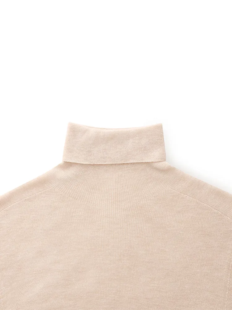 100% Wool Turtleneck Women Knit Top