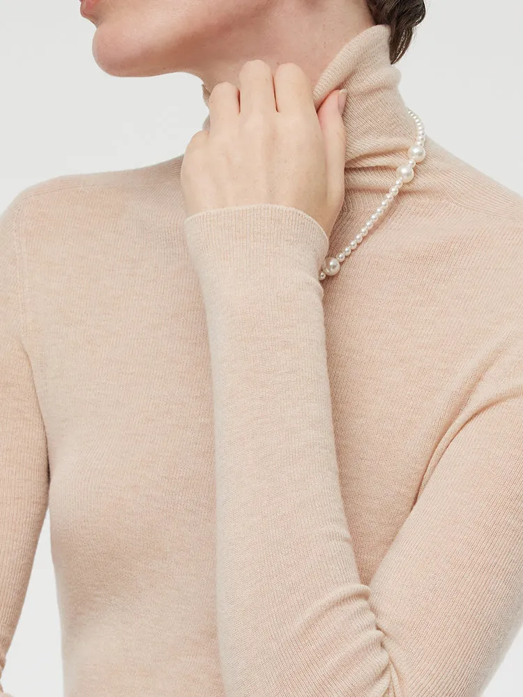 100% Wool Turtleneck Women Knit Top