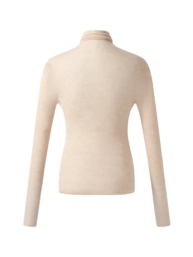 100% Wool Turtleneck Women Knit Top