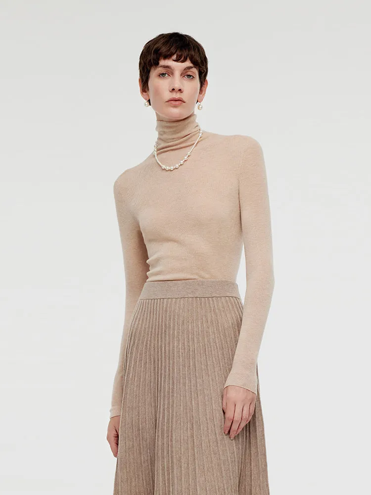 100% Wool Turtleneck Women Knit Top