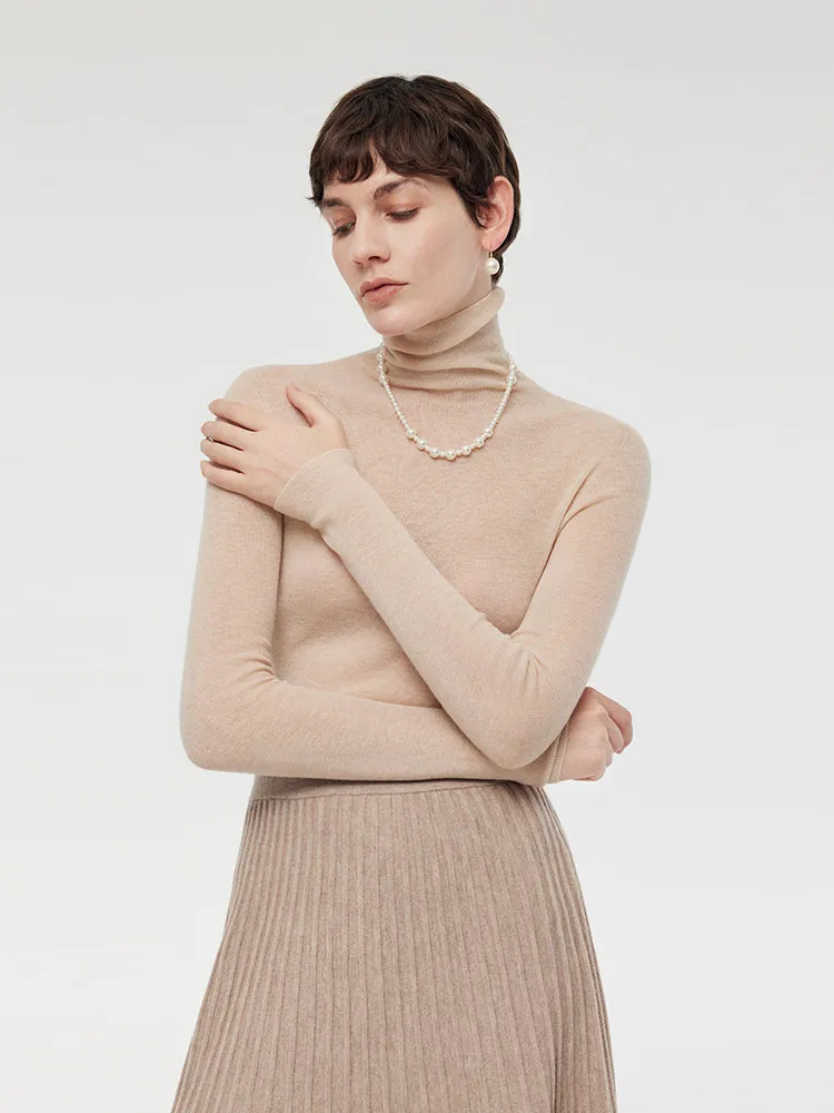 100% Wool Turtleneck Women Knit Top