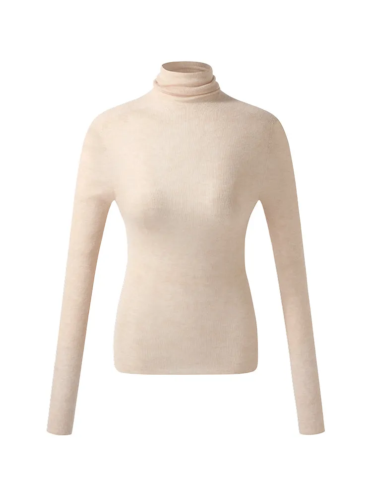 100% Wool Turtleneck Women Knit Top