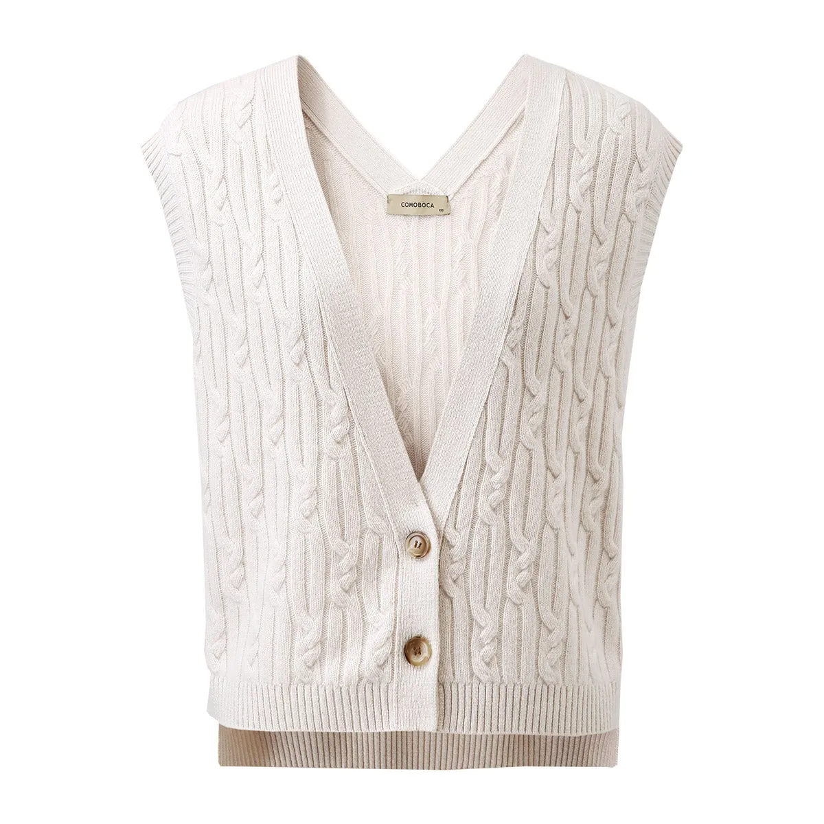 100% Wool Womens Cable Knit Button-Front Vest