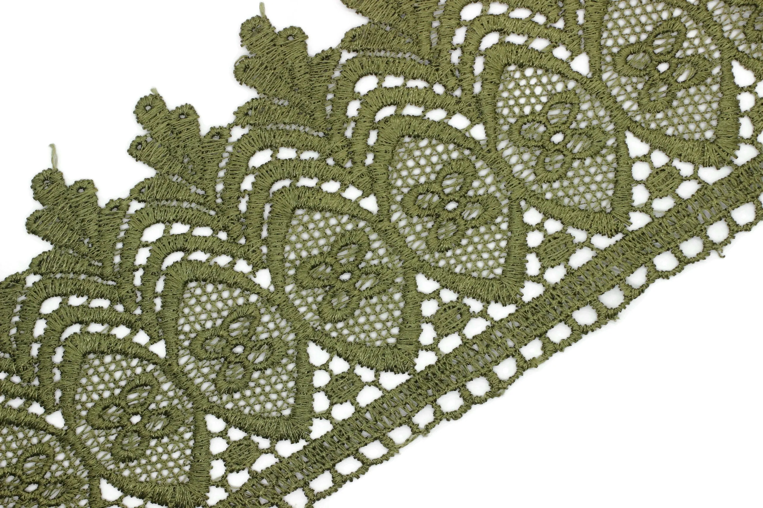 100mm 8 Mt. Olive Green Bridal Guipure Lace Trim | 3.93 Inches Wide Lace Trim | Geometric Bridal Lace | French Guipure | Lace Fabric TRM100