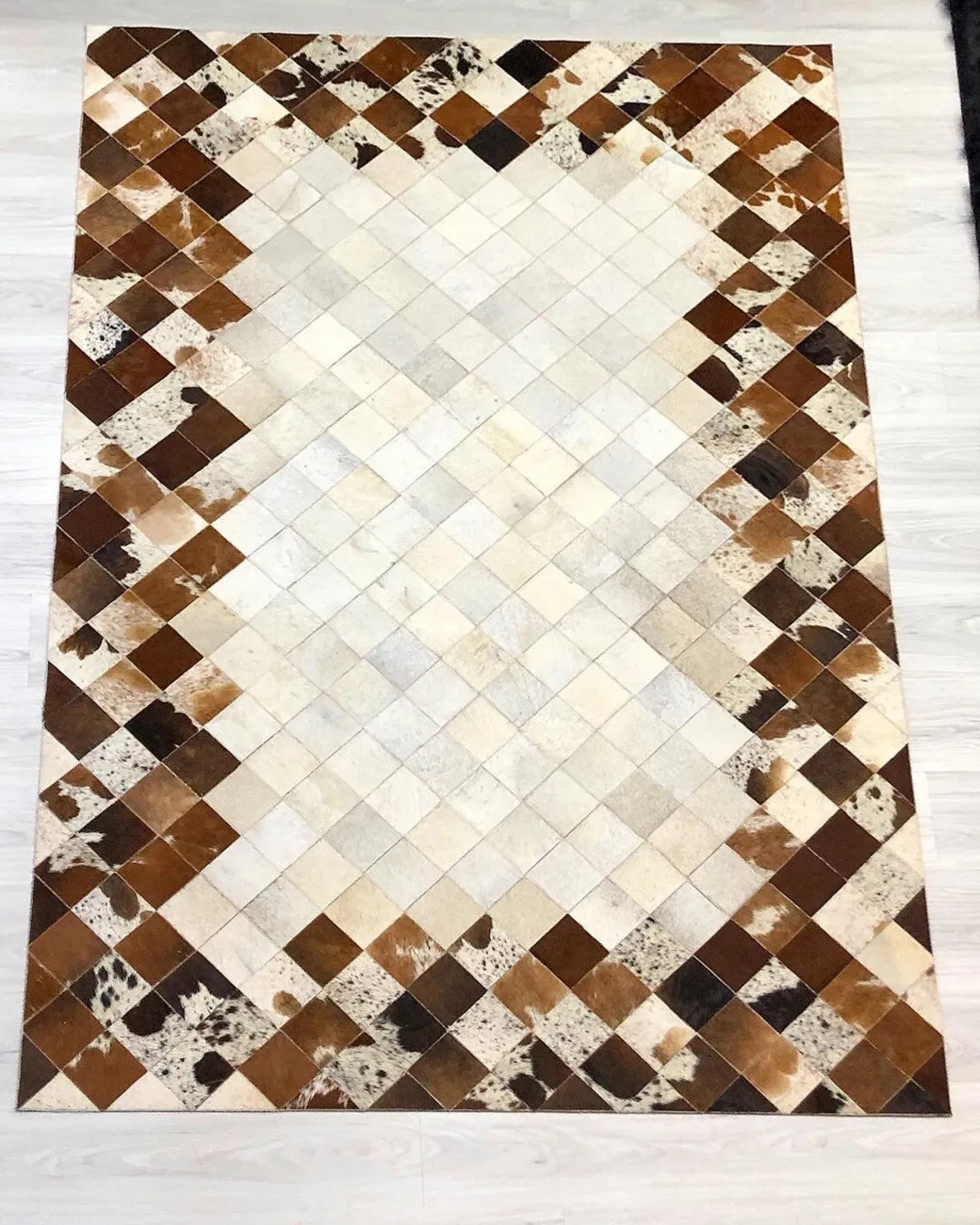 100%Natural Brown And White Cowhide 10x12 Large Handmade Non Slip Rug