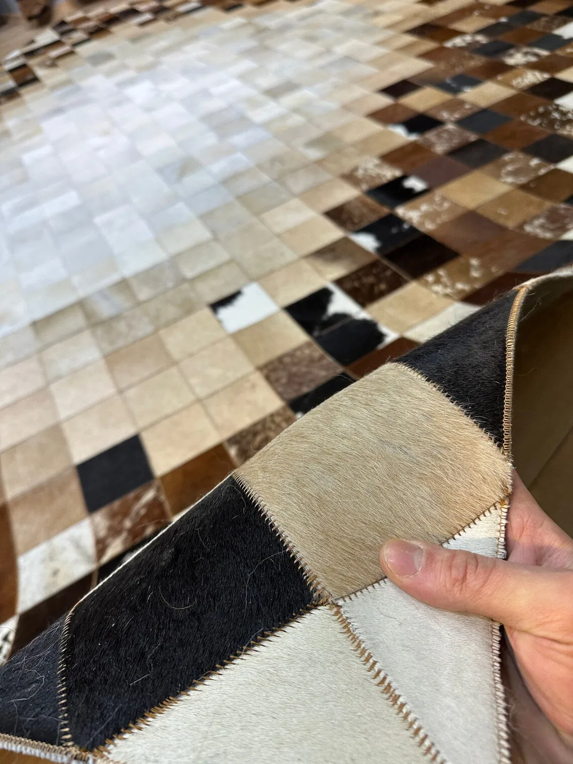 100%Natural Brown And White Cowhide 10x12 Large Handmade Non Slip Rug