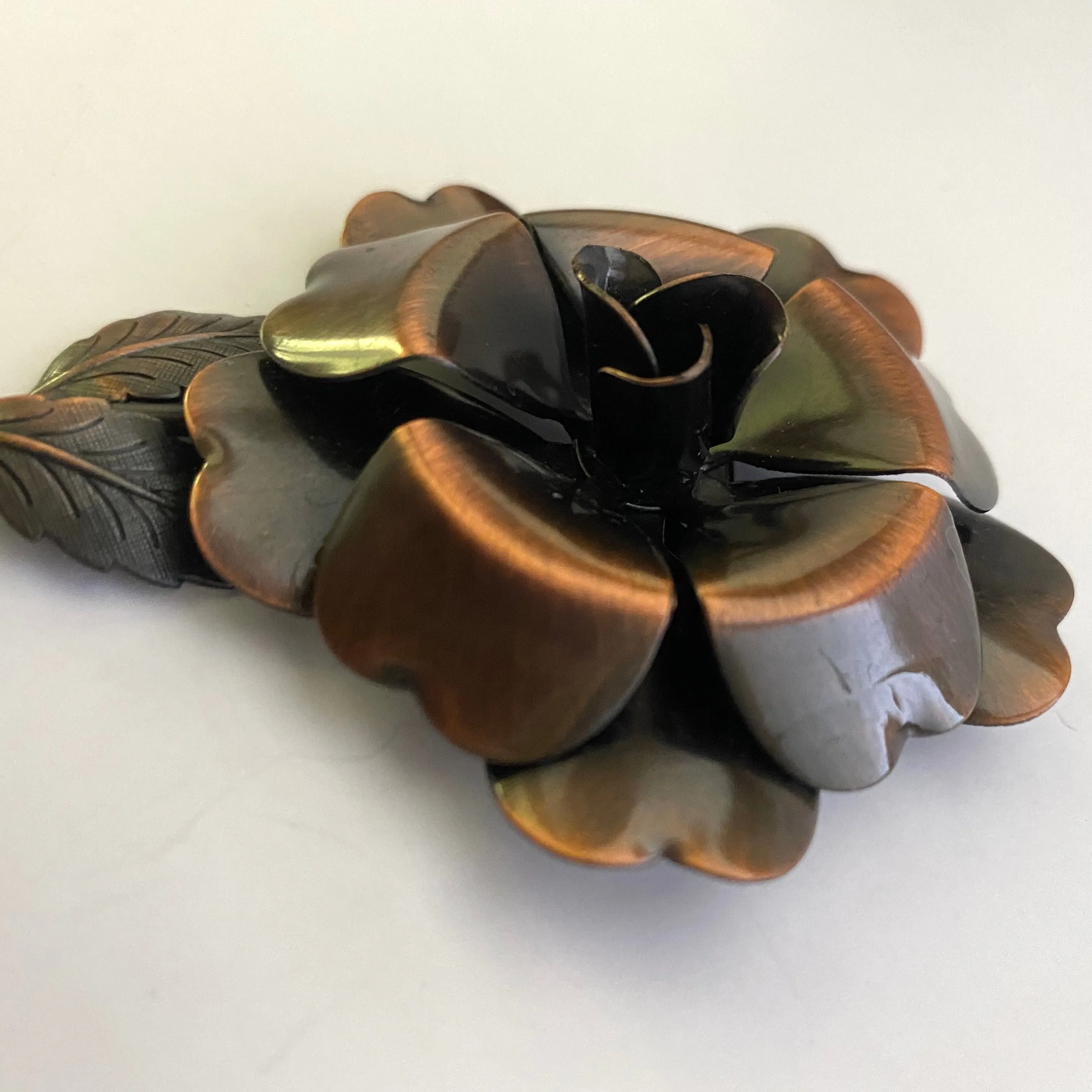 1960s Bronzed Metal Flower Brooch