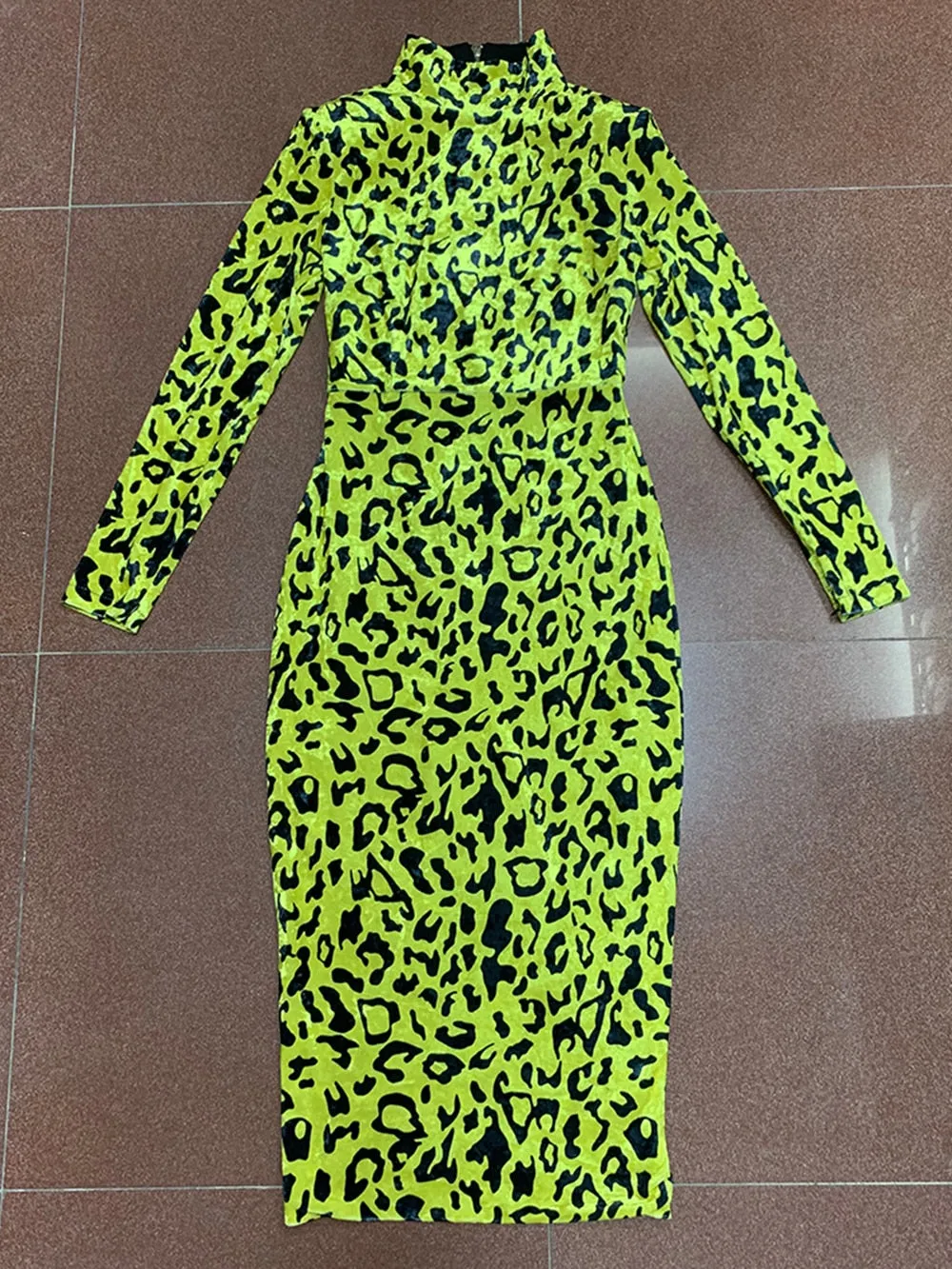 2022 Winter New Fashion Leopard Print Long Dress Elegant Women Long Sleeve Bodycon Dress Celebrity Evening Party Runway Vestidos