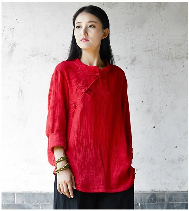 3/4 Sleeve Traditional Chinese Cotton and Linen Blouse  | Zen