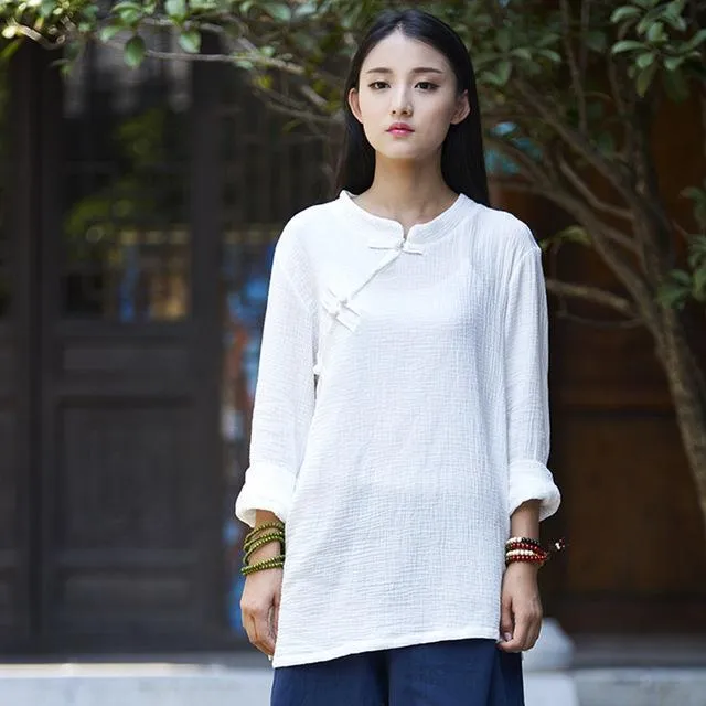 3/4 Sleeve Traditional Chinese Cotton and Linen Blouse  | Zen