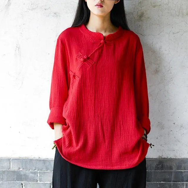 3/4 Sleeve Traditional Chinese Cotton and Linen Blouse  | Zen