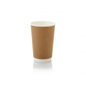 500ml Paper Coffee Cup Single Double Wall Kraft Brown with White Sip Lid 10pack