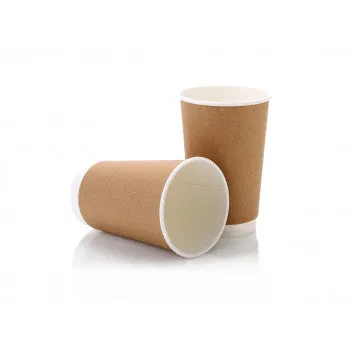 500ml Paper Coffee Cup Single Double Wall Kraft Brown with White Sip Lid 10pack