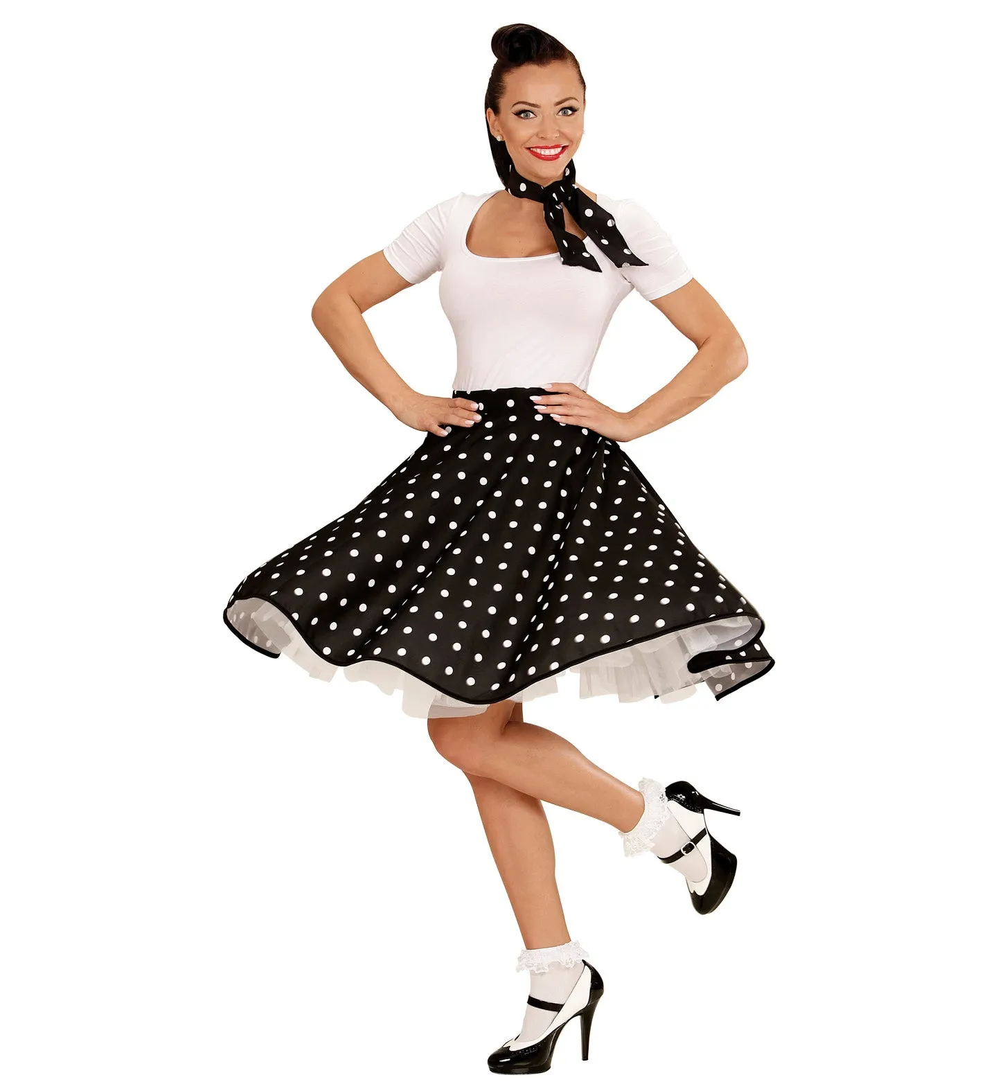 50's Rockabilly Black Polka Dot Skirt and Neckscarf