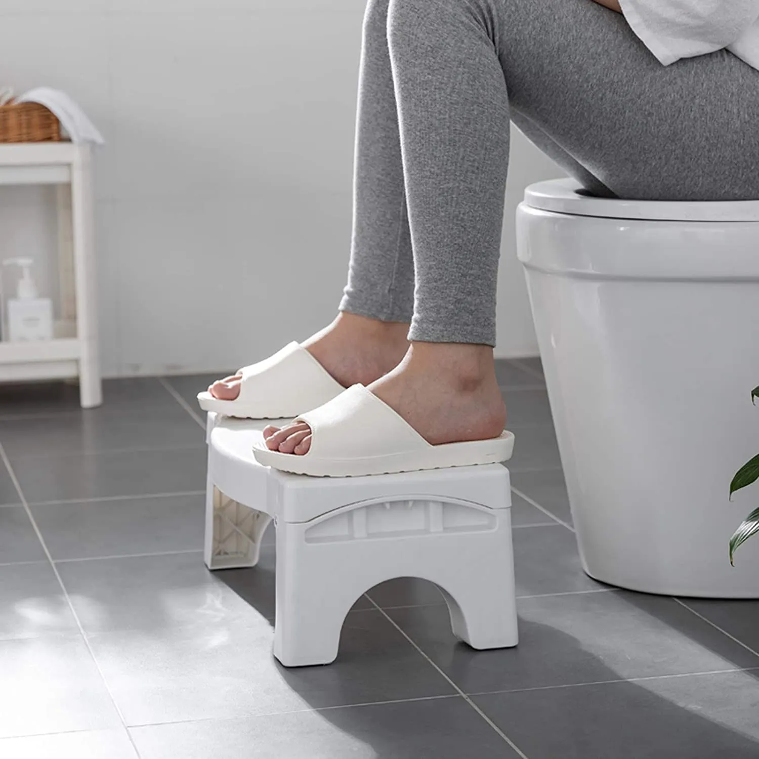 6005A Plastic Non-Slip Folding Toilet Squat Stool - White Color