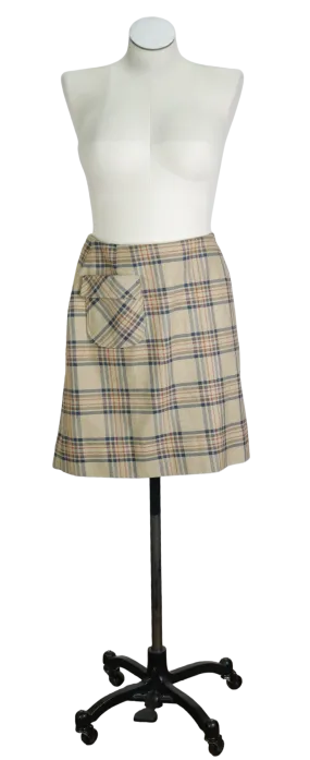 70s Queen Casuals Yellow Plaid Skirt       w30