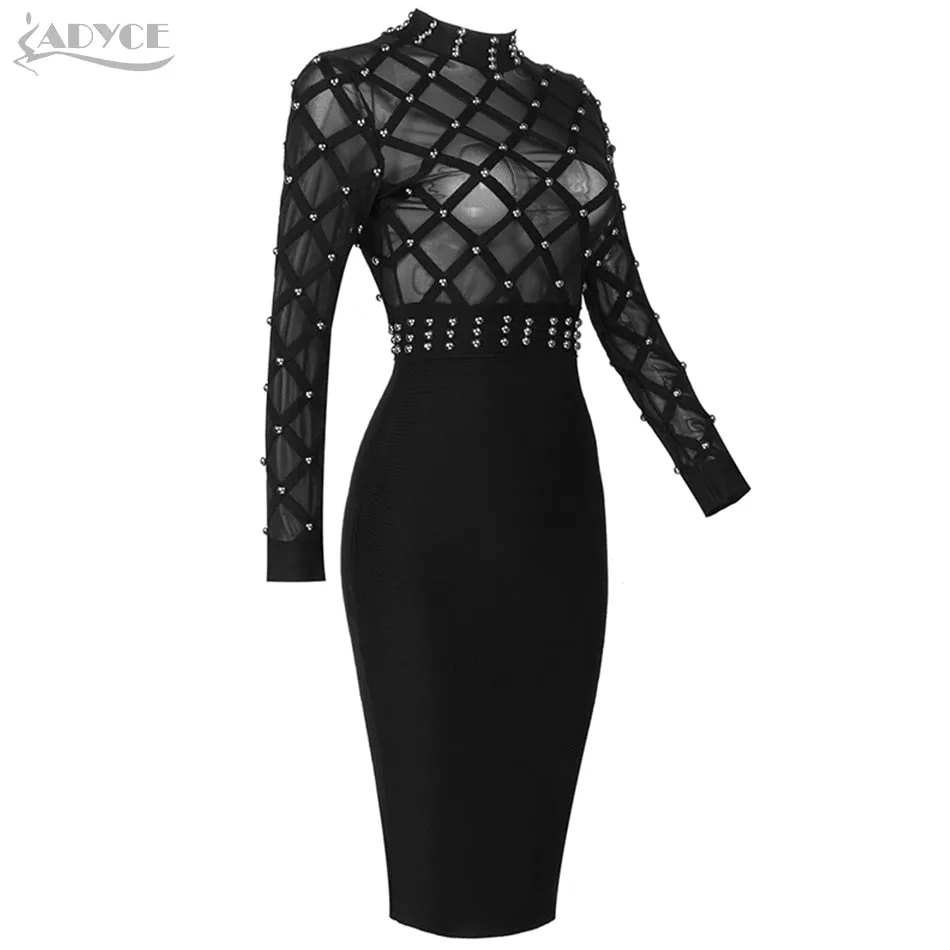 Adyce 2020 Neue Winter Frauen Langarm Friesen Verband Kleid Sexy Spitze Rollkragen Bodycon Club Promi Runway Party Kleider