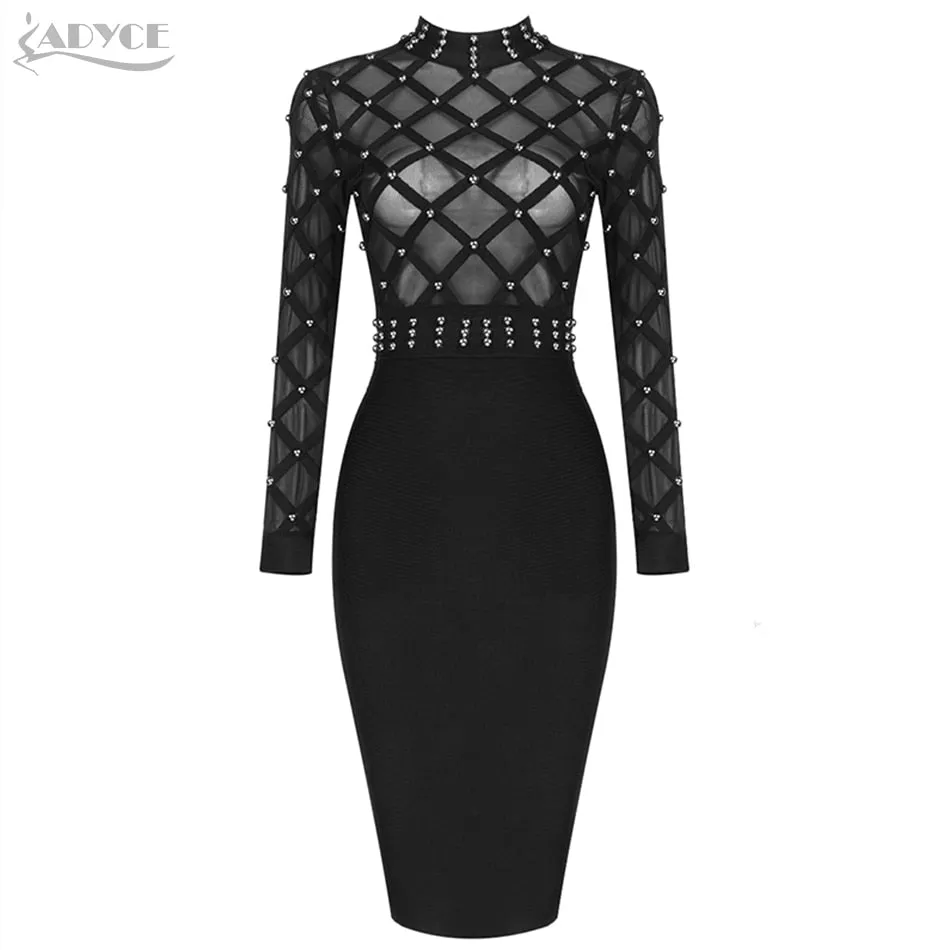 Adyce 2020 Neue Winter Frauen Langarm Friesen Verband Kleid Sexy Spitze Rollkragen Bodycon Club Promi Runway Party Kleider