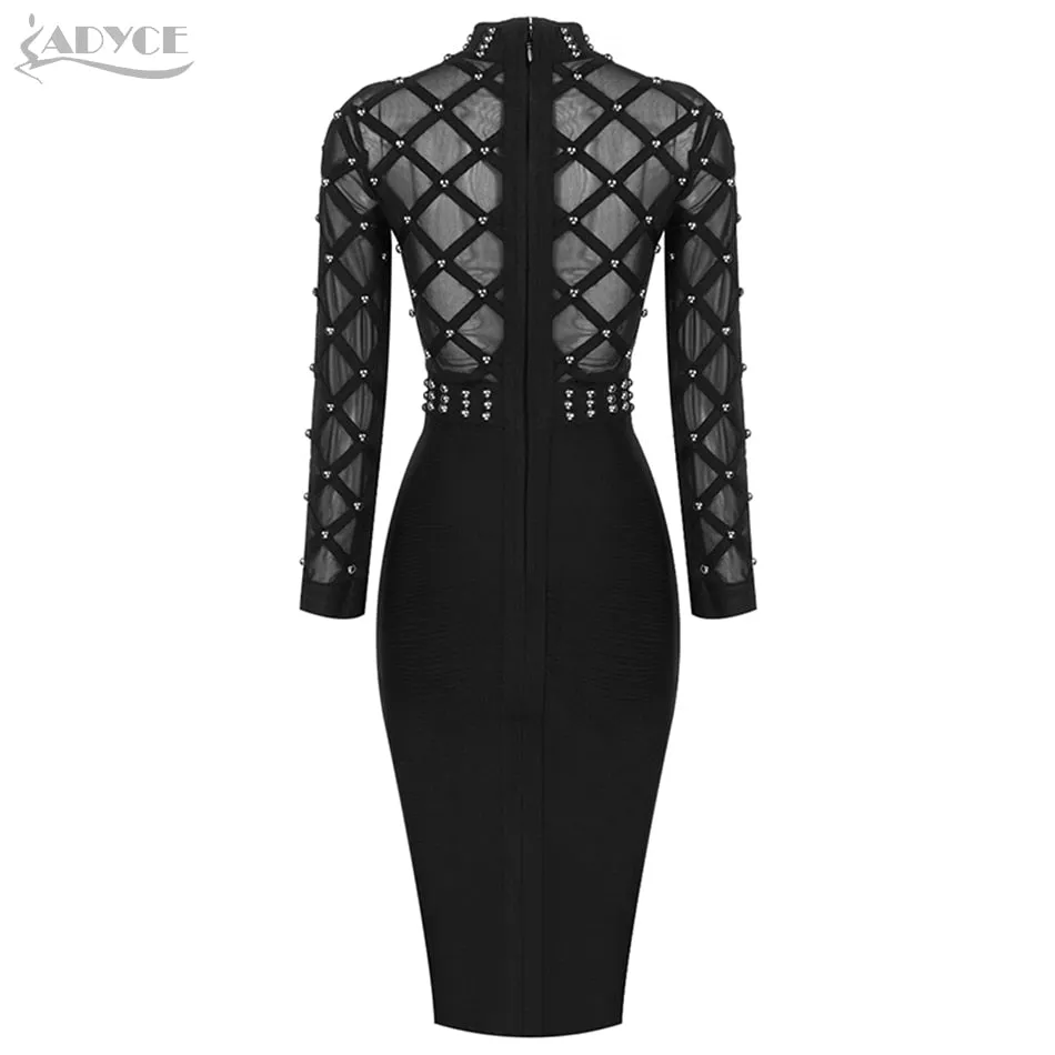 Adyce 2020 Neue Winter Frauen Langarm Friesen Verband Kleid Sexy Spitze Rollkragen Bodycon Club Promi Runway Party Kleider