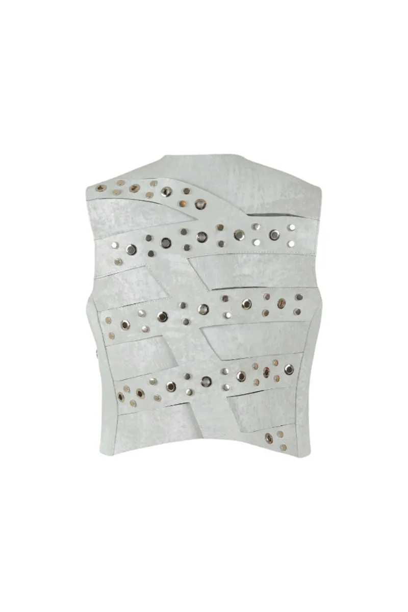 AIDEN STUDDED LEATHER VEST WASHED WHITE