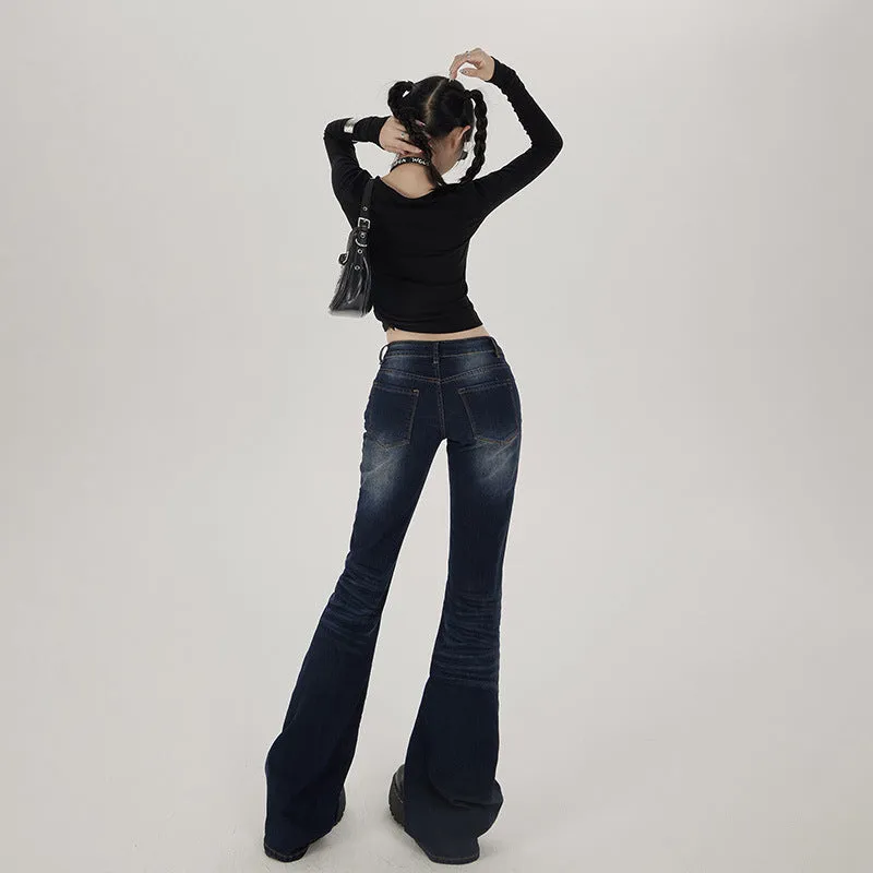 Aiertu y2k outfits American-Style Nostalgic Low Waist Comfortable Hot Girl Flared Pants Stretch Slim Slimming Jeans Women's Autumn Trousers Lengthened