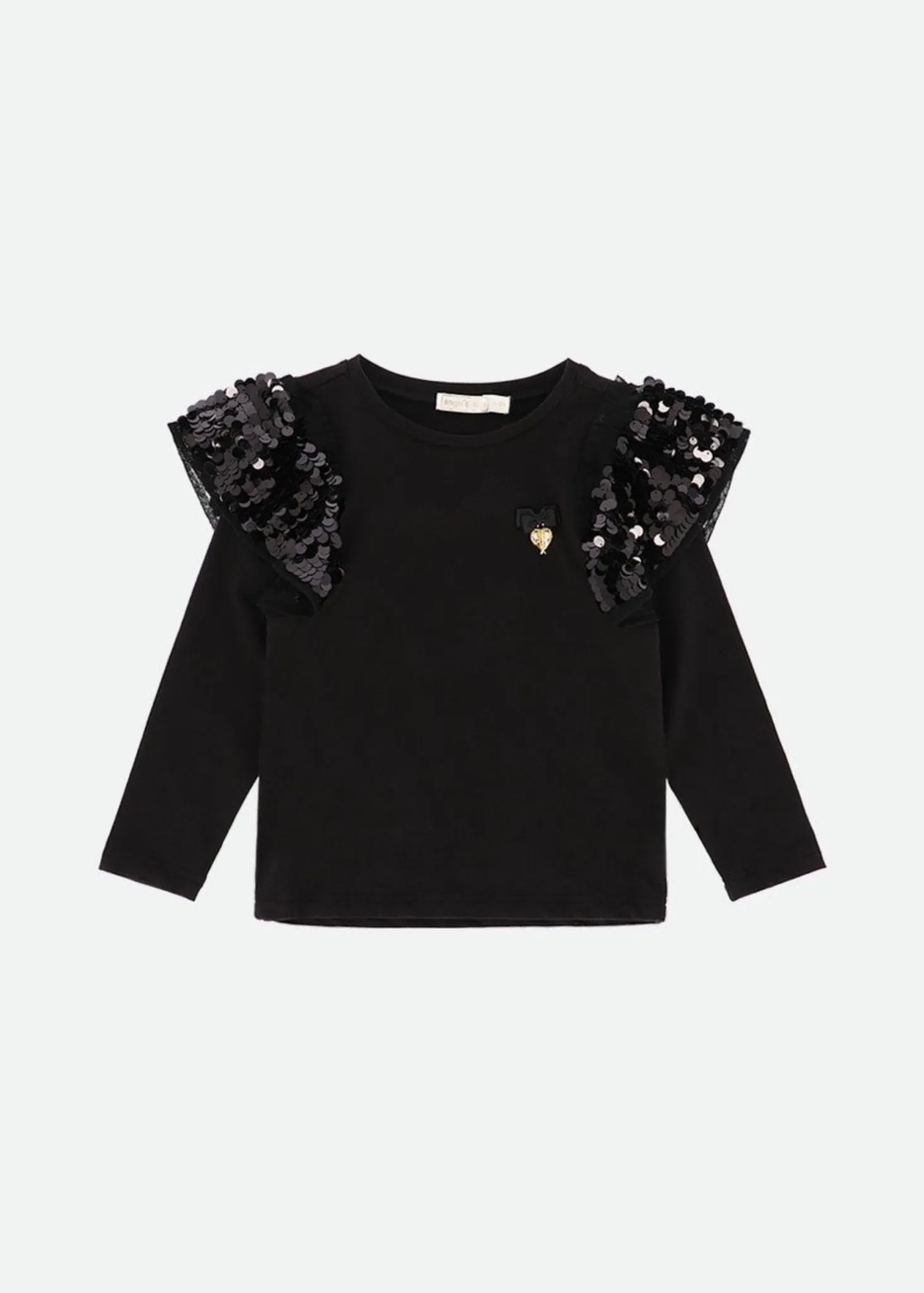 Angel's Face Girls Black Cassia Sequin Shoulder Top