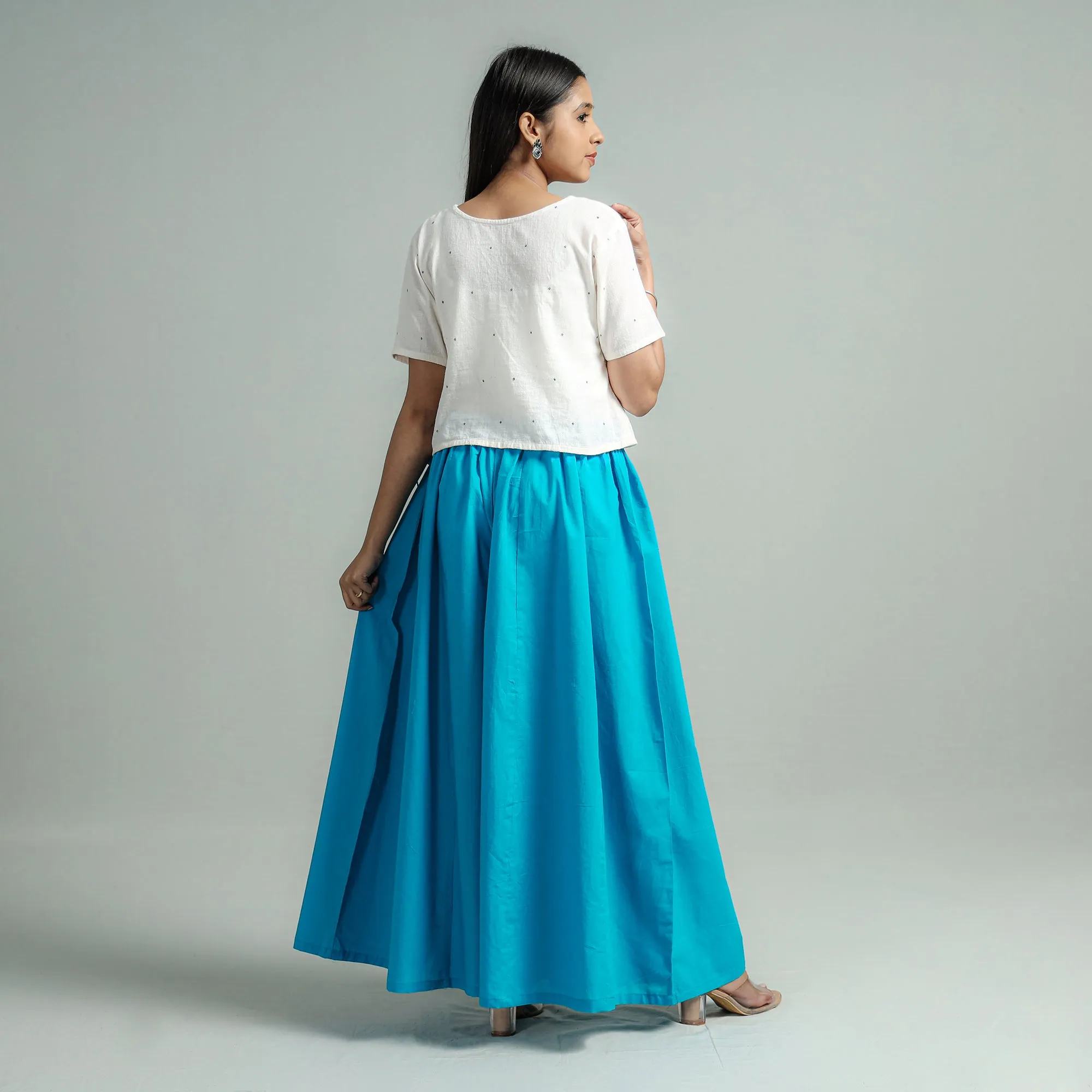 Aqua Blue - Plain Dyed Cotton Flared Palazzo