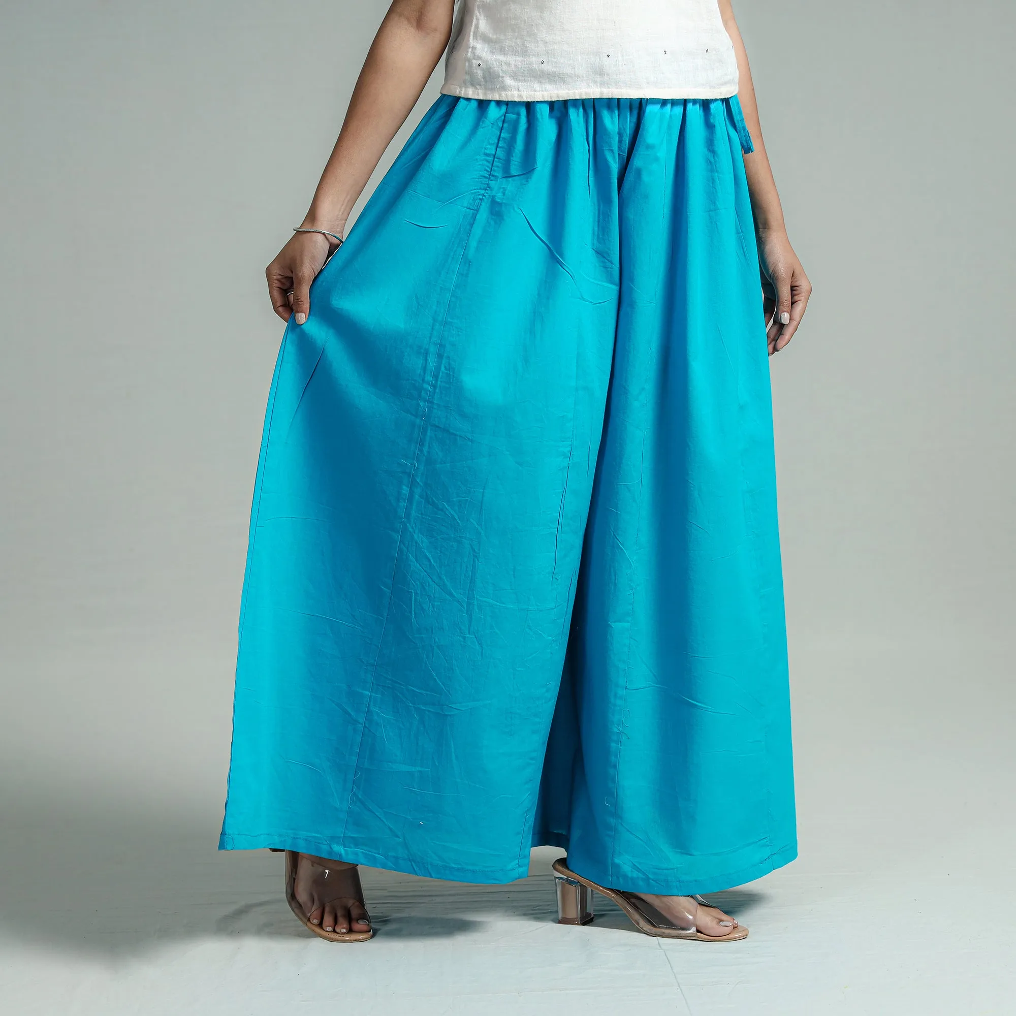 Aqua Blue - Plain Dyed Cotton Flared Palazzo