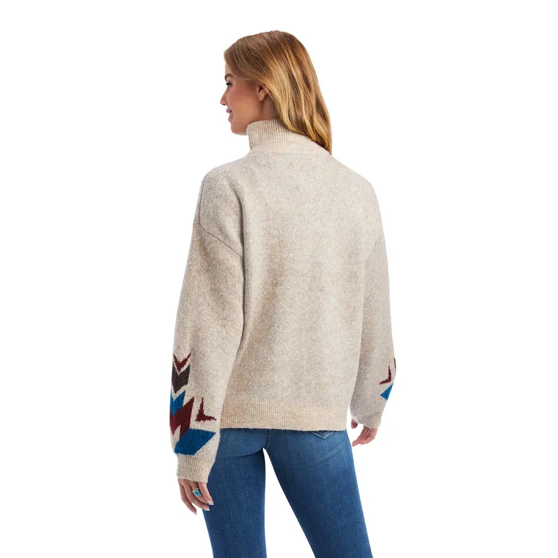 'Ariat' Women's Fire Canyon 1/4 Zip Sweater - Oatmeal Heather