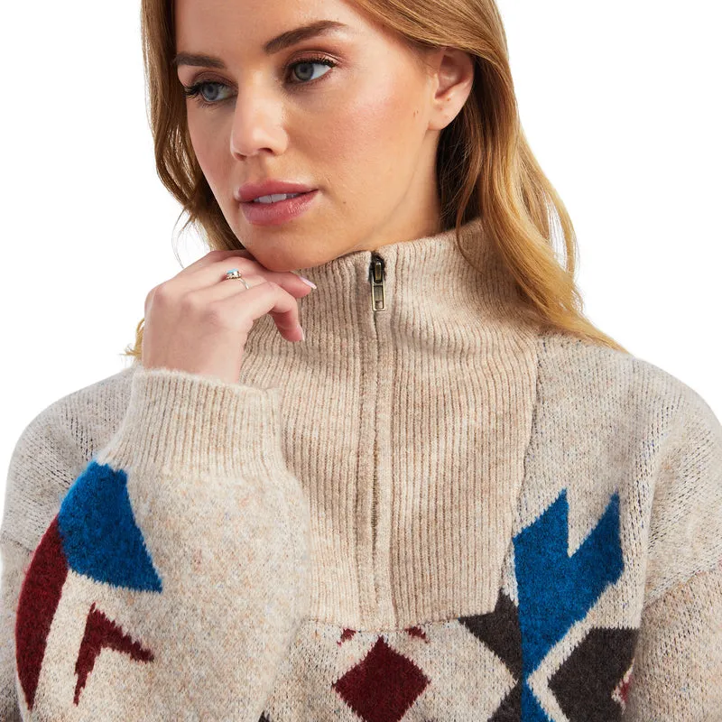 'Ariat' Women's Fire Canyon 1/4 Zip Sweater - Oatmeal Heather