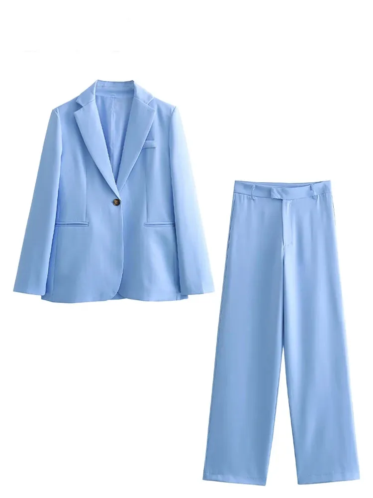 Ashore Shop Blazer 2 Piece Sets Womens Outfits Autumn Loose Office Pants Set Elegant Blue Trouser Suits