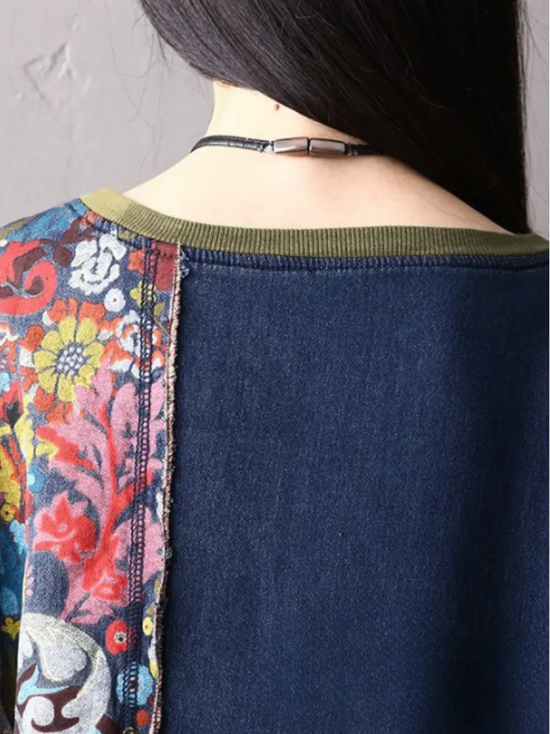 autumn bat sleeve denim large size sweater midi style top dress