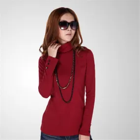 Autumn Turtleneck Women T-shirt Sleeve Button Plus Size M-4XL T shirt Pure Color Casual Tshrit Female Cotton T shirt Tops 31976