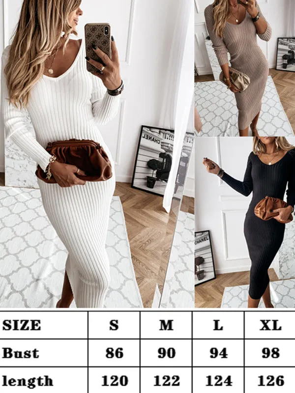 Autumn Winter Solid Long Sleeve Dress