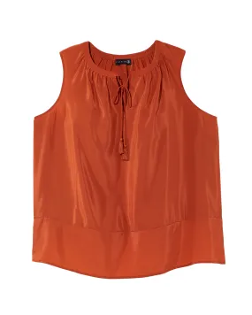 Ava Sleeveless Shirred Split Neck Tank | Orange