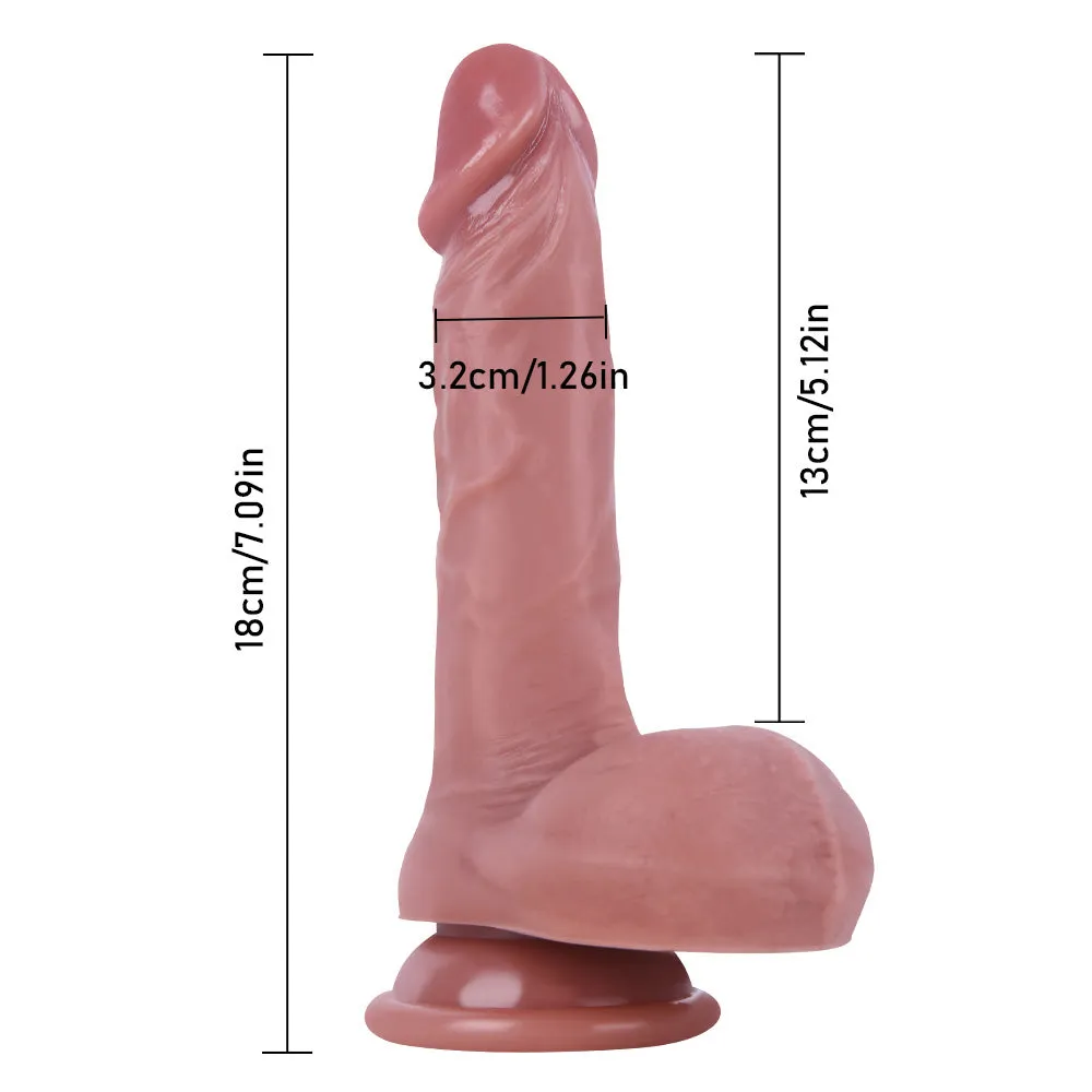 B96 Classic Dual-Layer Liquid Silicone Moving Foreskin Dildo Suction Cup with Balls 7.1 Inch