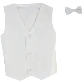 Baby Boys White Poly Silk Vest Bowtie Special Occasion Set 3-24M