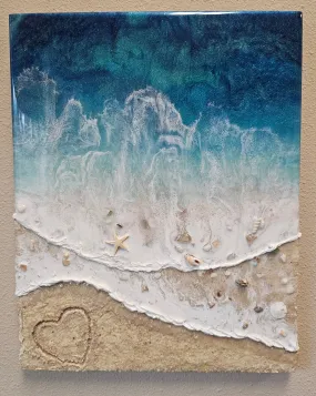 Beach Mixed Media Portrait with Cremation ash