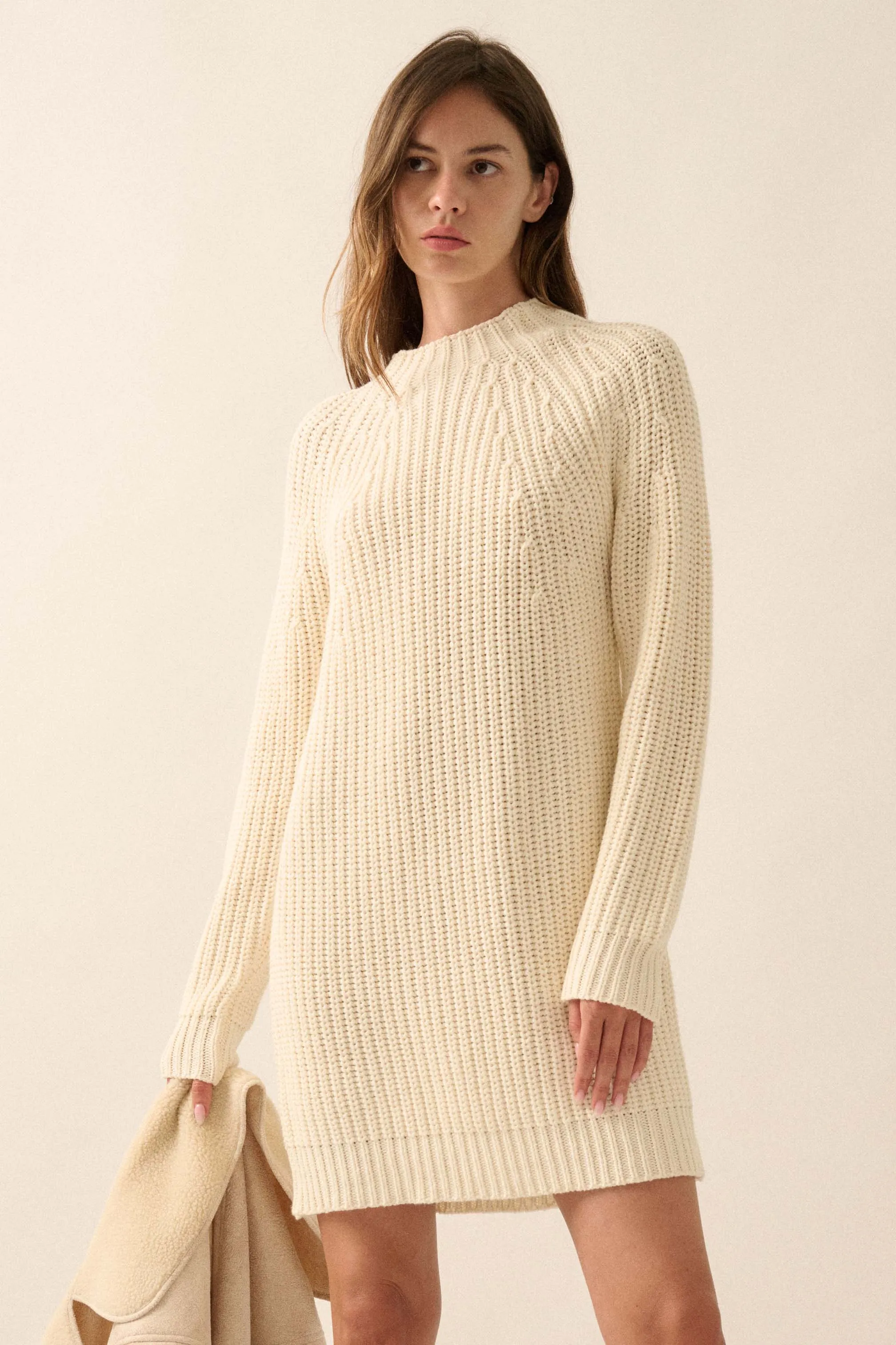 Believe in You Ribbed Knit Mini Sweater Dress