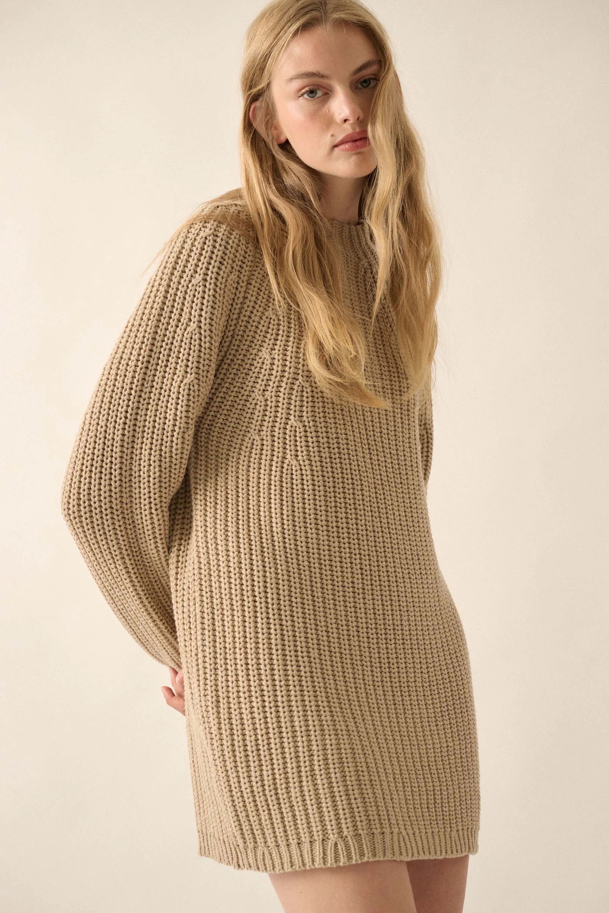 Believe in You Ribbed Knit Mini Sweater Dress