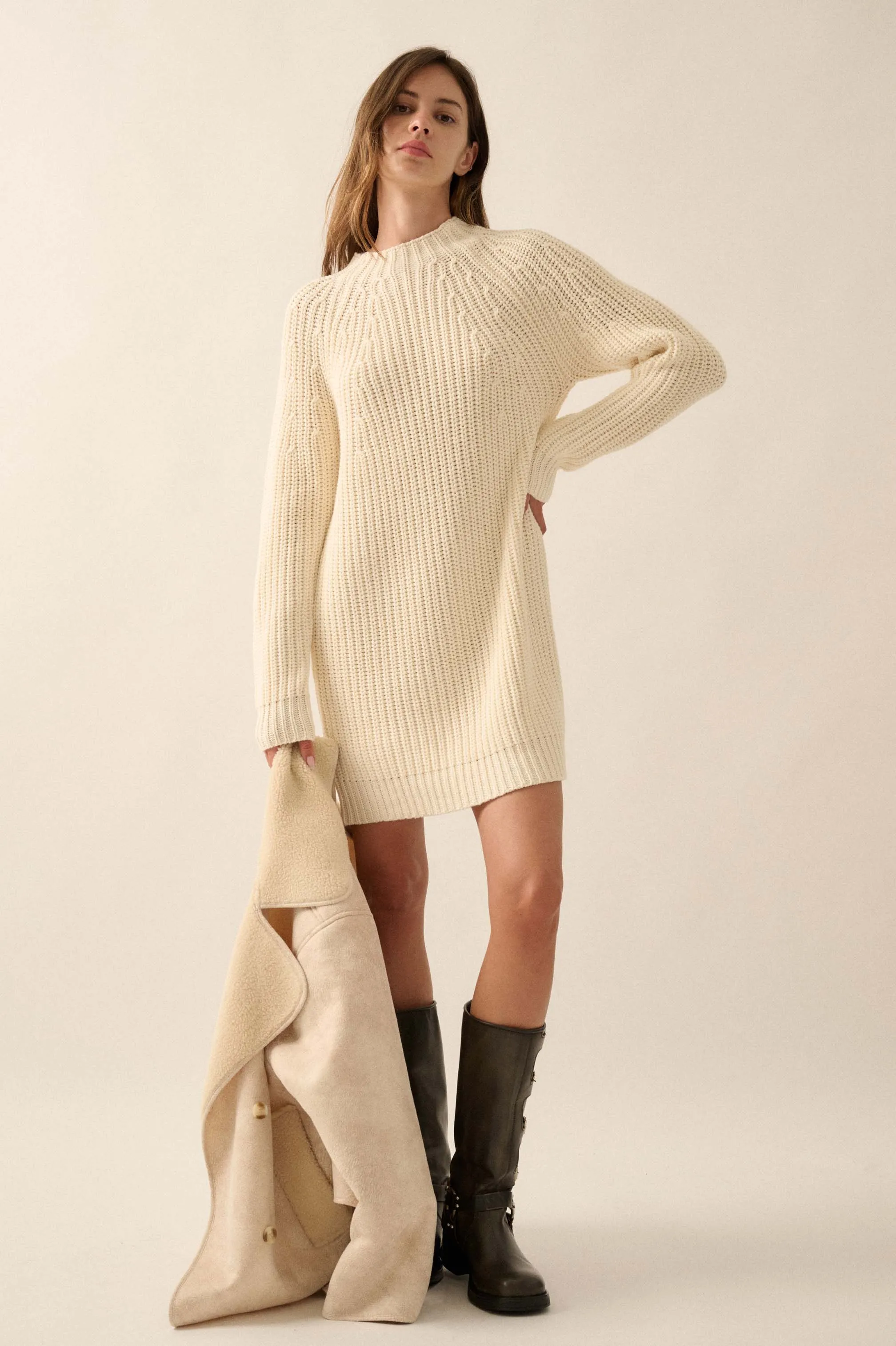 Believe in You Ribbed Knit Mini Sweater Dress