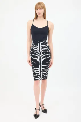 Black & White Printed Jacquard Cutout Pencil Skirt