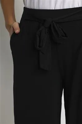 BLACK BELTED WIDE LEG CROP PANT