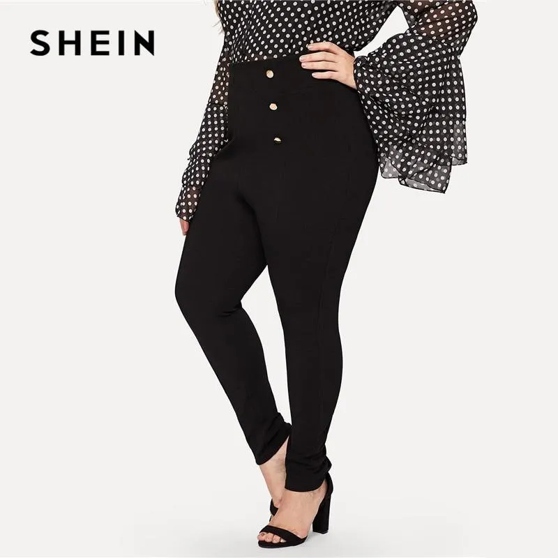 Black High Waist Double Breasted Zipper Closure Pencil Pants Women Plus Size Trousers