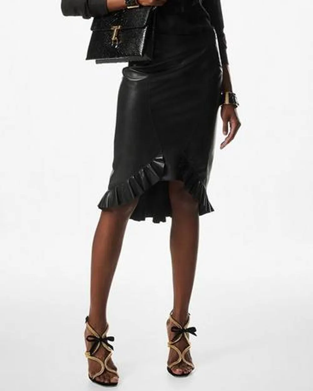 Black Leather Guanteria Asymmetric Skirt