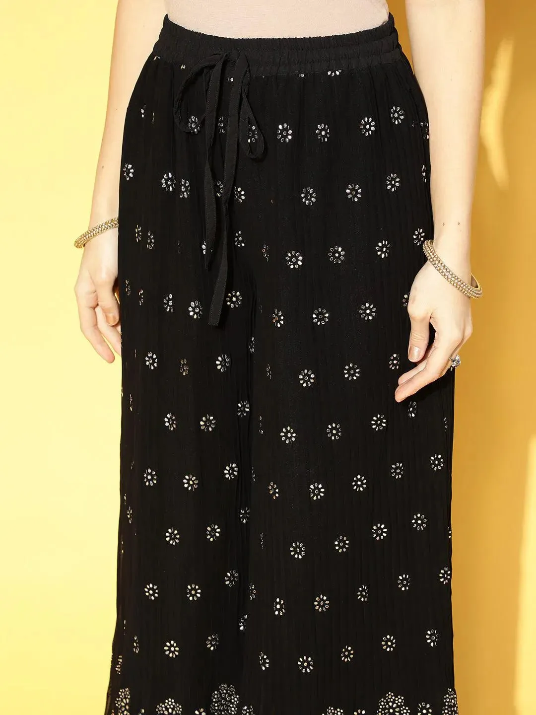 Black Printed Georgette Palazzos