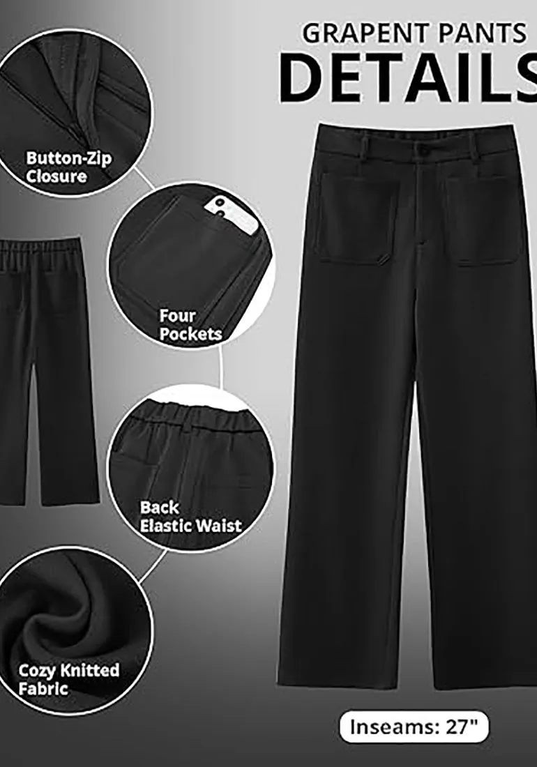 Black Women's  High Waist Relaxed Fit Wide Leg Cropped Length Style Casual Pants With Pockets