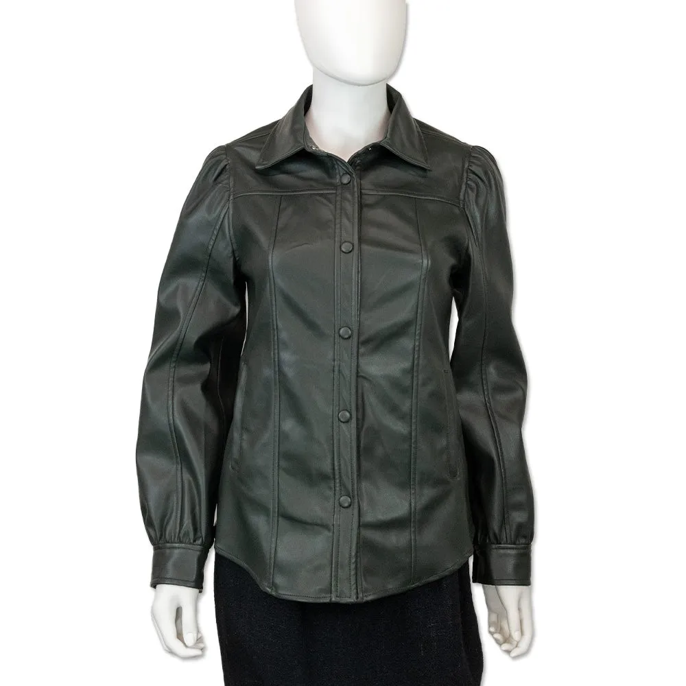 BLANKNYC Dark Green Faux Leather Shirt Shacket