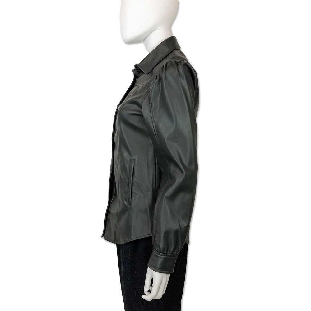 BLANKNYC Dark Green Faux Leather Shirt Shacket